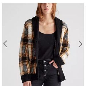 Lucky Brand Plaid Shawl Cardigan